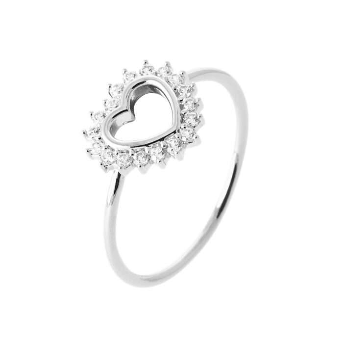 Bague "Coeur radieux" - Oxydes de zirconium - Argent rhodié