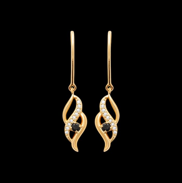 Boucles d'oreilles pendantes "Élégance" – Oxydes de zirconiums – Plaqué or – Image 2