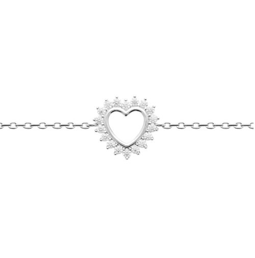 Bracelet "Coeur radieux" - Oxydes de zirconium - Argent rhodié