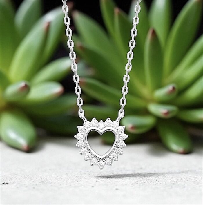 Collier "Coeur radieux" – Oxydes de zirconium – Argent rhodié – Image 3