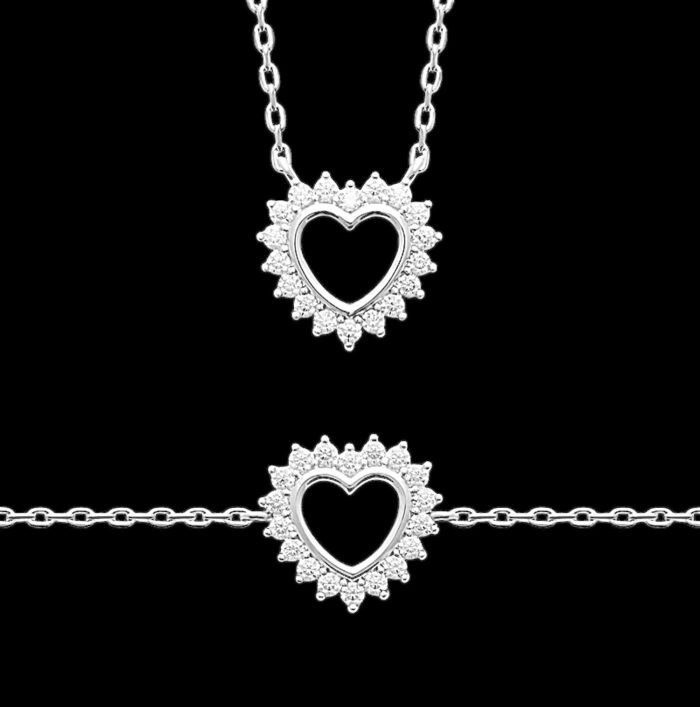 Collier "Coeur radieux" – Oxydes de zirconium – Argent rhodié – Image 2