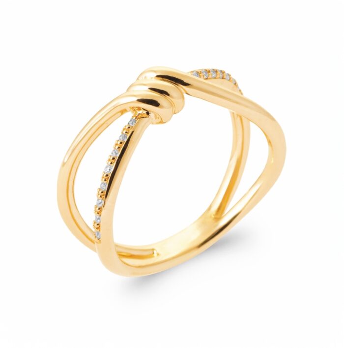 Bague “Noeud” – Oxydes de zirconium – Plaqué or