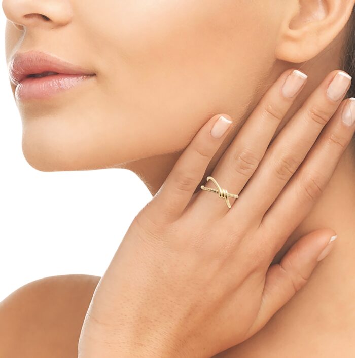 Bague “Noeud” – Oxydes de zirconium – Plaqué or – Image 4