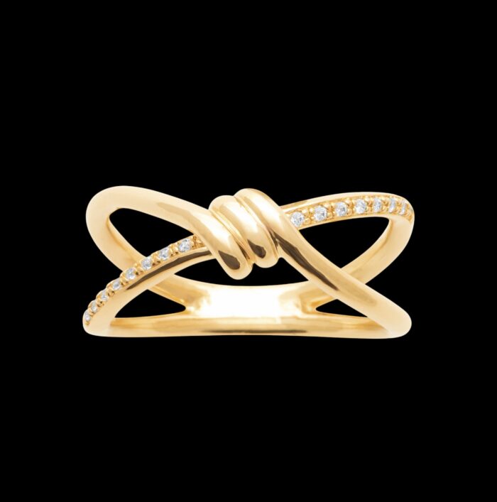 Bague “Noeud” – Oxydes de zirconium – Plaqué or – Image 2