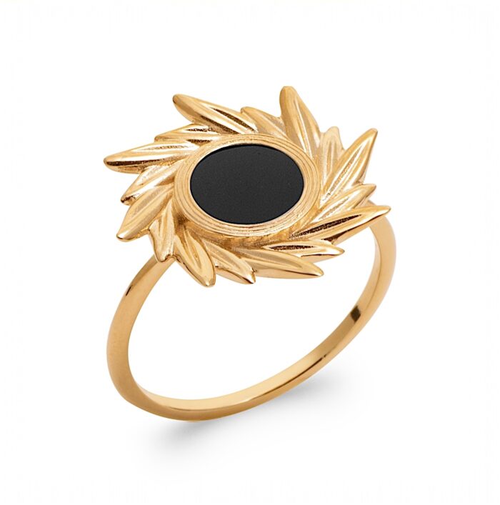 Bague "Voluté" - Agate noire - Plaqué or