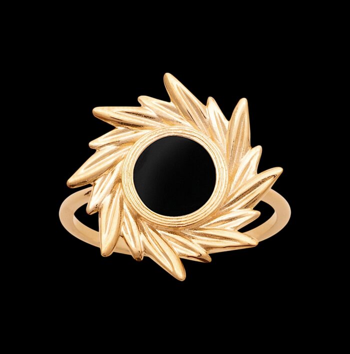 Bague "Voluté" - Agate noire - Plaqué or – Image 2