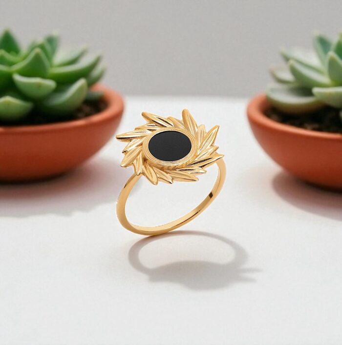 Bague "Voluté" - Agate noire - Plaqué or – Image 3