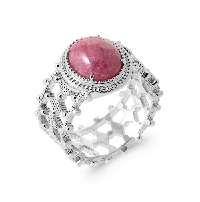 Bague "Thalya" – Rhodonite– Argent rhodié
