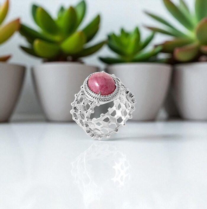 Bague "Thalya" – Rhodonite– Argent rhodié – Image 3
