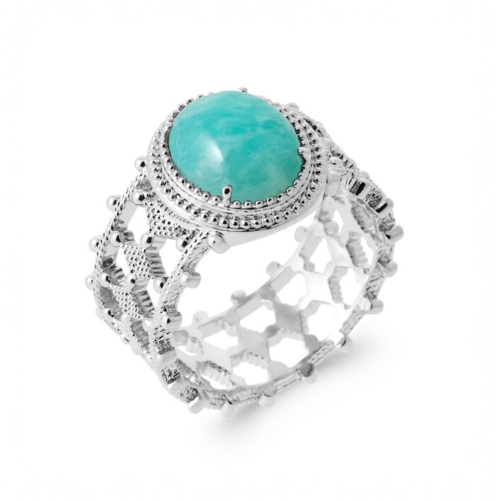 Bague "Azéa" – Amazonite – Argent rhodié