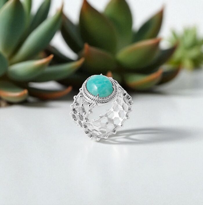 Bague "Azéa" – Amazonite – Argent rhodié – Image 3