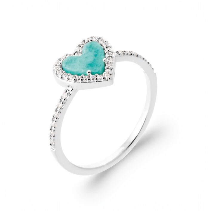 Bague "Amazia" - Amazonite - Oxydes de zirconium - Argent rhodié