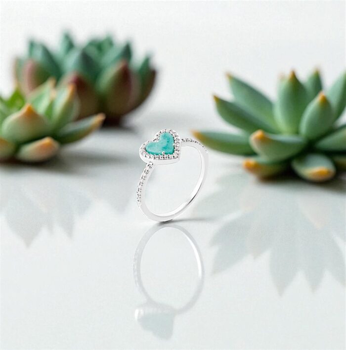 Bague "Amazia" - Amazonite - Oxydes de zirconium - Argent rhodié – Image 3