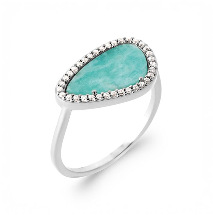 Bague "Myralis" – Amazonite – Oxydes de zirconium - Argent rhodié