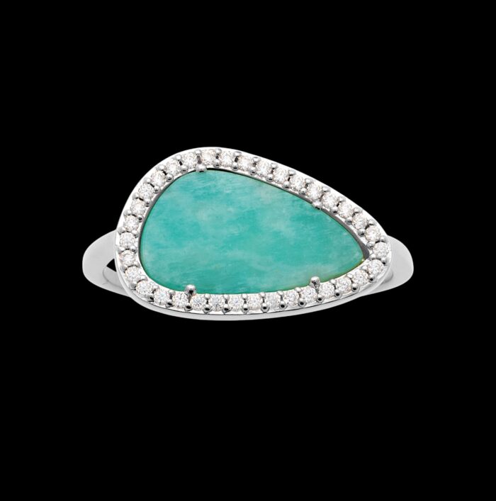Bague "Myralis" – Amazonite – Oxydes de zirconium - Argent rhodié – Image 2