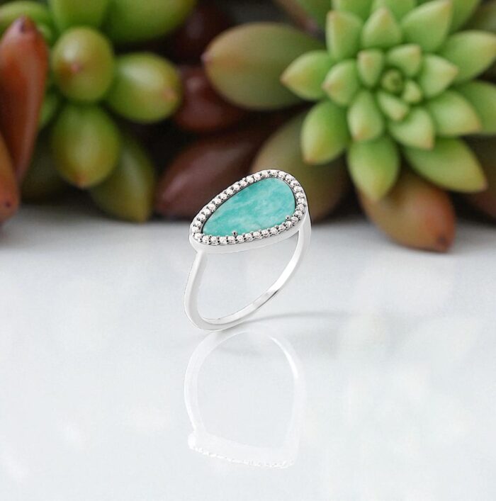 Bague "Myralis" – Amazonite – Oxydes de zirconium - Argent rhodié – Image 3