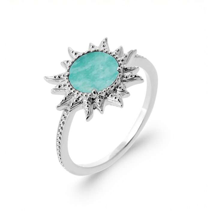 Bague "Solyara" – Amazonite – Argent rhodié