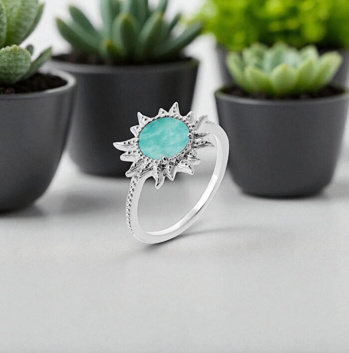 Bague "Solyara" – Amazonite – Argent rhodié – Image 3
