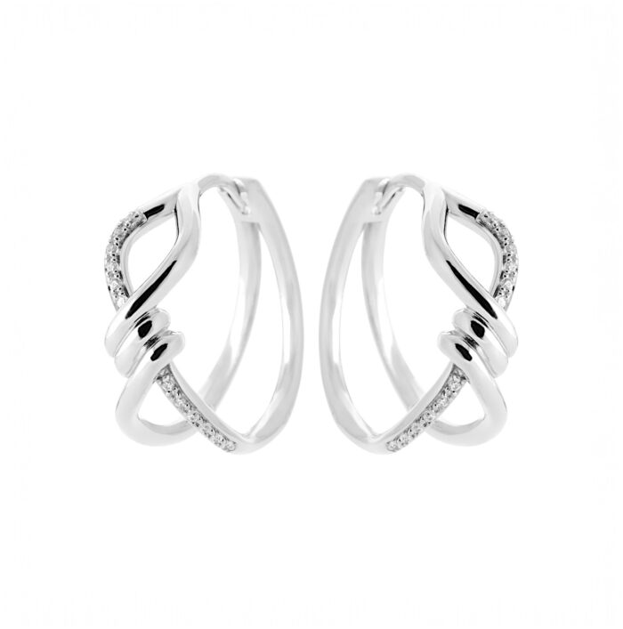 Boucles d’oreilles – Créoles "Noeud” – Oxydes de zirconium – Argent rhodié