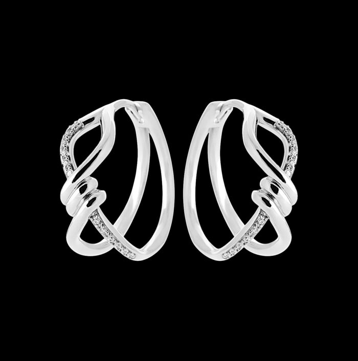Boucles d’oreilles – Créoles "Noeud” – Oxydes de zirconium – Argent rhodié – Image 2