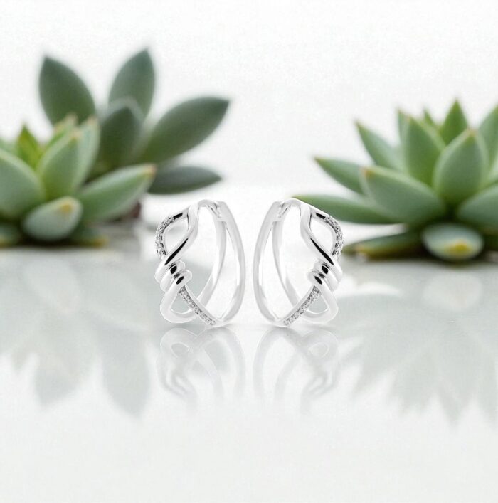 Boucles d’oreilles – Créoles "Noeud” – Oxydes de zirconium – Argent rhodié – Image 3