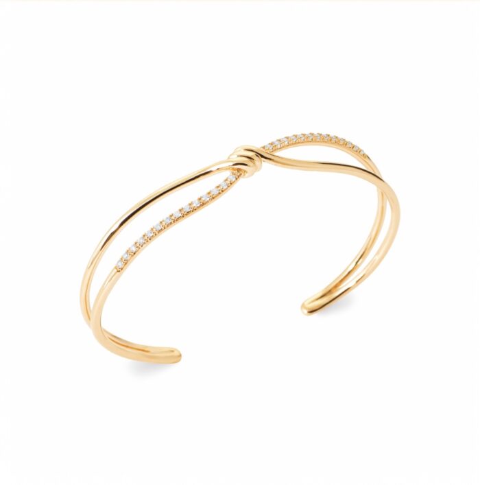 Bracelet jonc "Noeud” – Oxydes de zirconium – Plaqué or