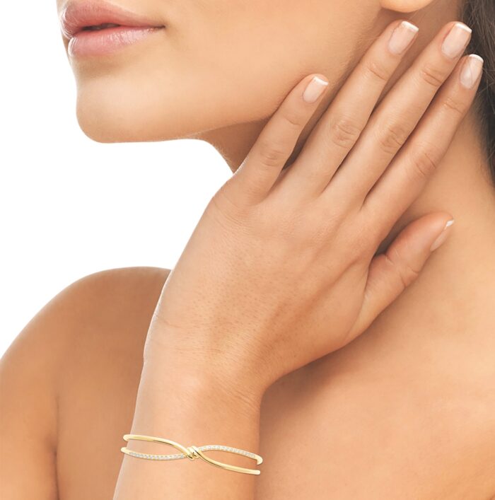 Bracelet jonc "Noeud” – Oxydes de zirconium – Plaqué or – Image 4