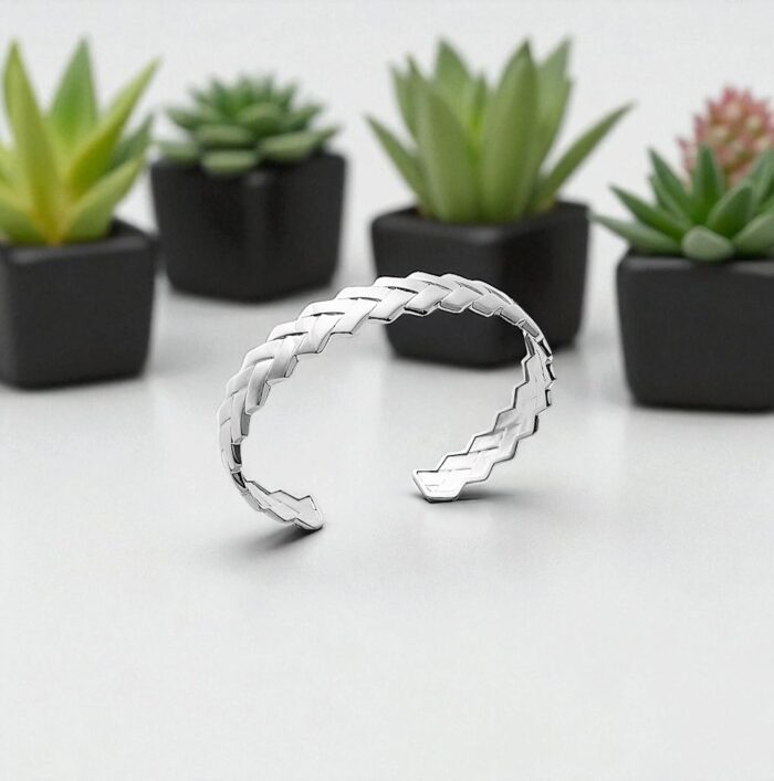 Bracelet jonc "Tressia" – Argent rhodié – Image 3