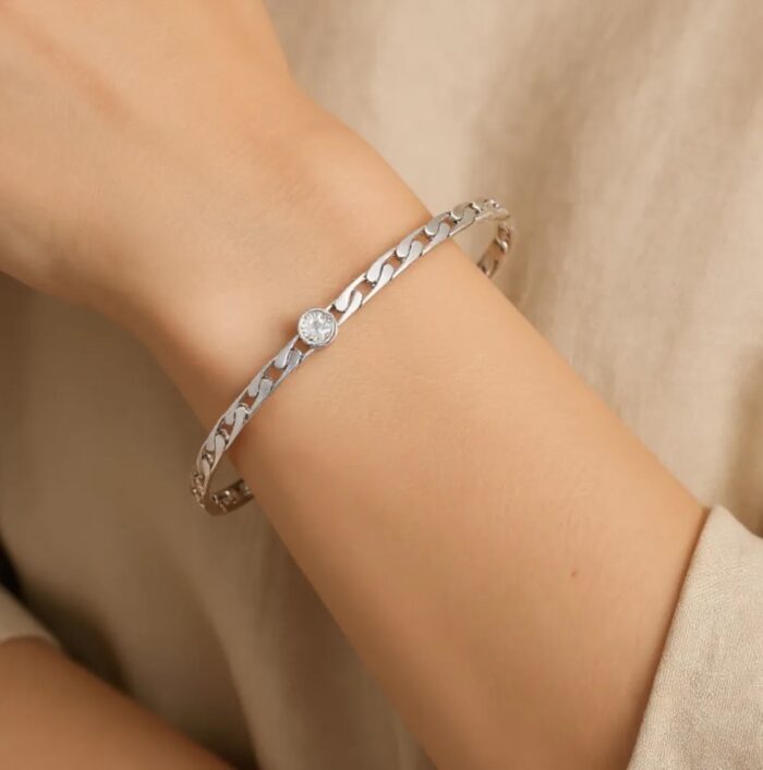 Bracelet jonc "Vérax" – Oxyde de zirconium – Argent rhodié – Image 4