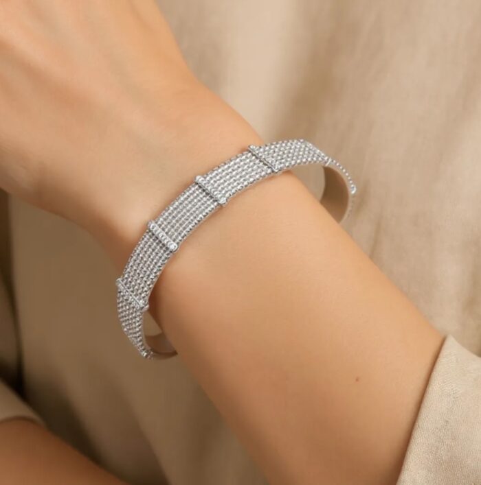 Bracelet jonc "Frayze" – Oxydes de zirconium – Argent rhodié – Image 4