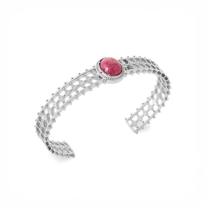 Bracelet jonc "Thalya" – Rhodonite – Argent rhodié
