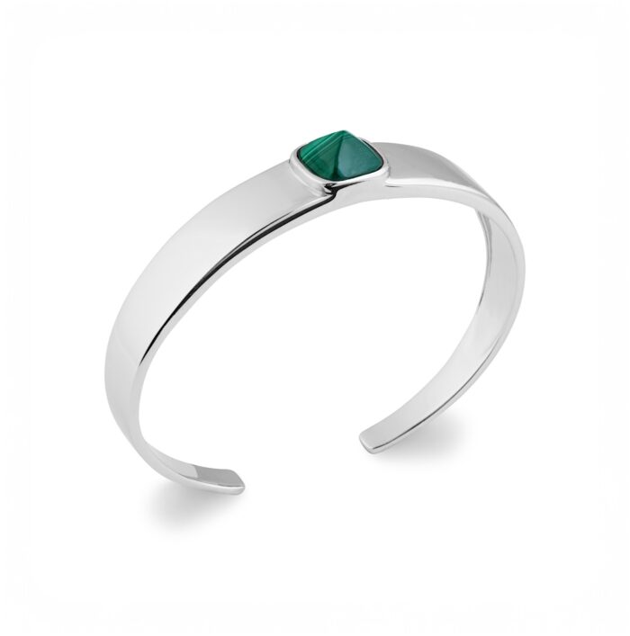 Bracelet jonc "Malachika" – Malachite – Argent rhodié