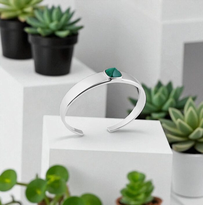 Bracelet jonc "Malachika" – Malachite – Argent rhodié – Image 3