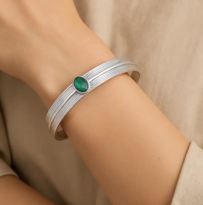 Bracelet jonc "Aether" – Malachite – Argent rhodié – Image 4