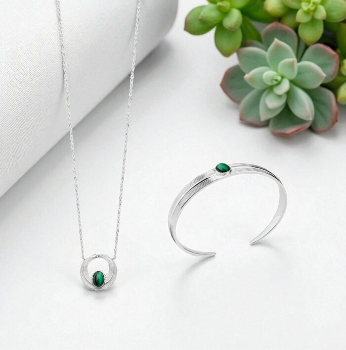 Bracelet jonc "Aether" – Malachite – Argent rhodié – Image 3