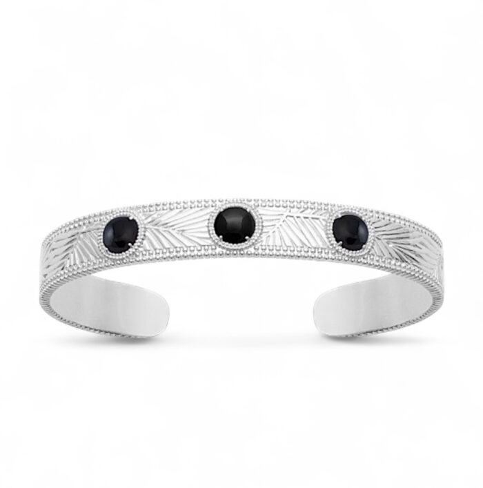 Bracelet jonc "Mystique" – Agate noire – Argent rhodié