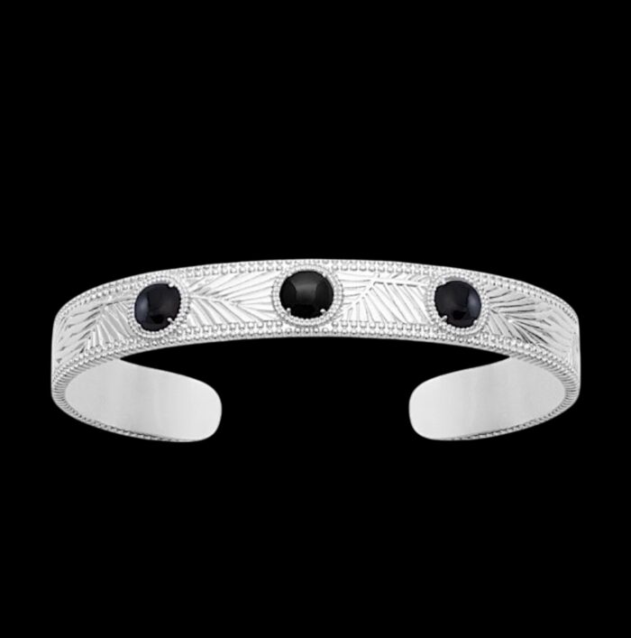Bracelet jonc "Mystique" – Agate noire – Argent rhodié – Image 2