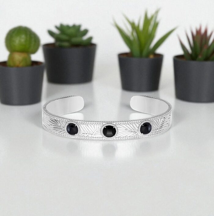 Bracelet jonc "Mystique" – Agate noire – Argent rhodié – Image 3