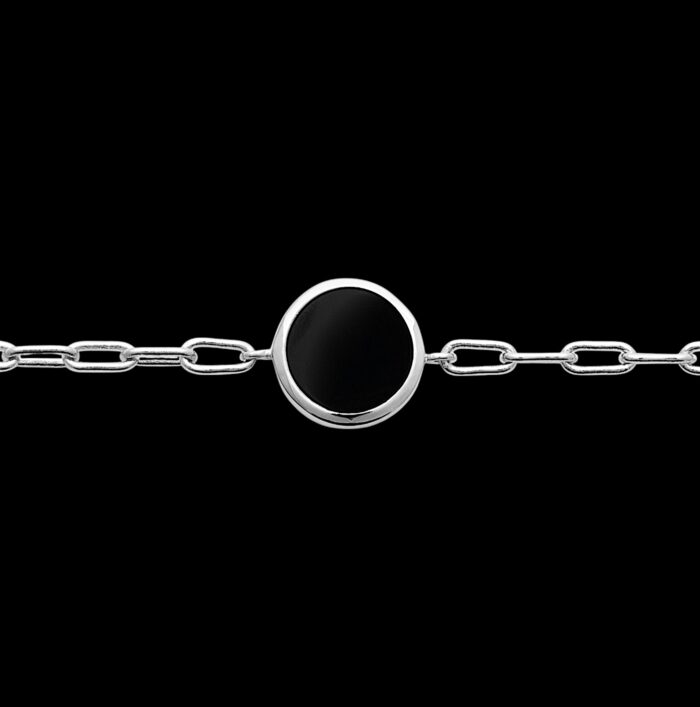 Bracelet "Obsidienne" – Agate noire – Argent rhodié – Image 2