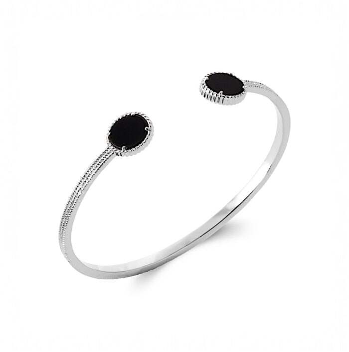 Bracelet jonc "Lumen" – Agate noire – Argent rhodié