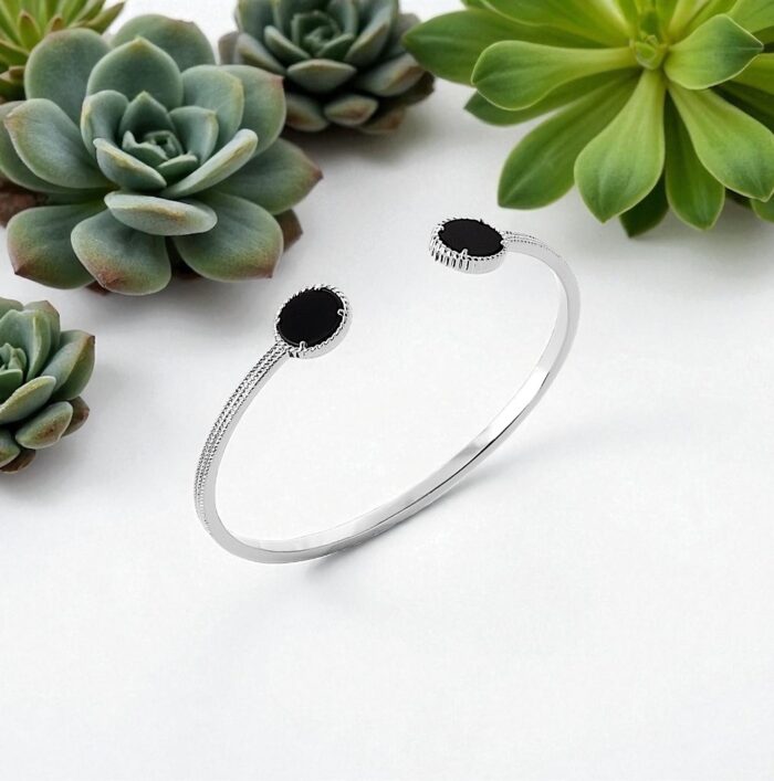 Bracelet jonc "Lumen" – Agate noire – Argent rhodié – Image 3