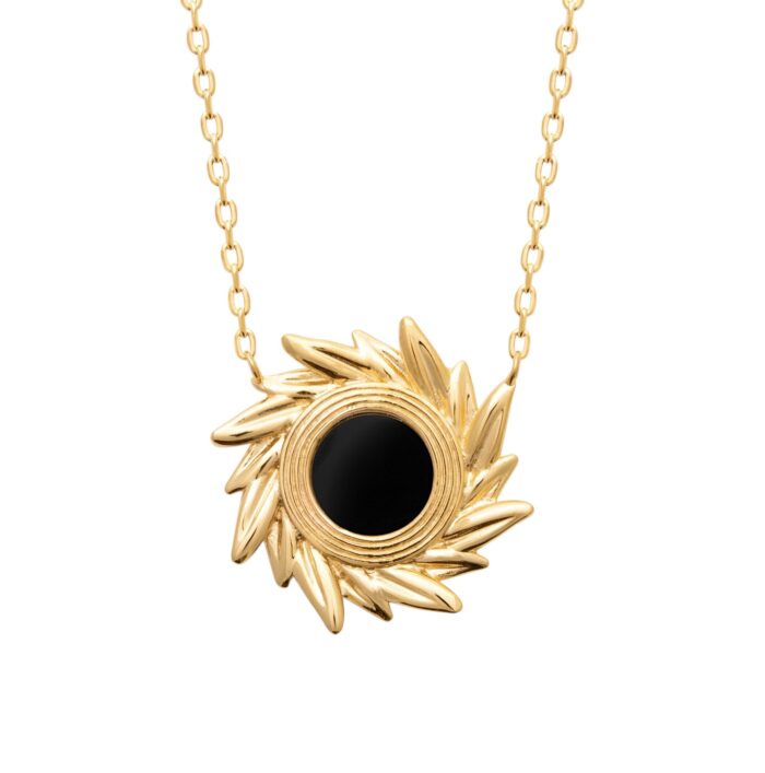 Collier "Voluté”- Agate noire – Plaqué or