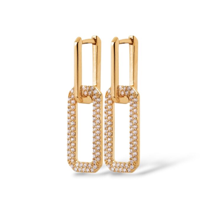 Boucles d'oreilles pendantes "Cadélia" - Oxydes de zirconium - Plaqué or