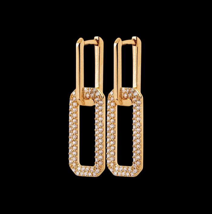 Boucles d'oreilles pendantes "Cadélia" - Oxydes de zirconium - Plaqué or – Image 2