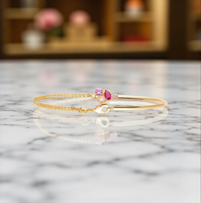 Bracelet "Céleste" – Oxydes de zirconium rose – Plaqué or – Image 3