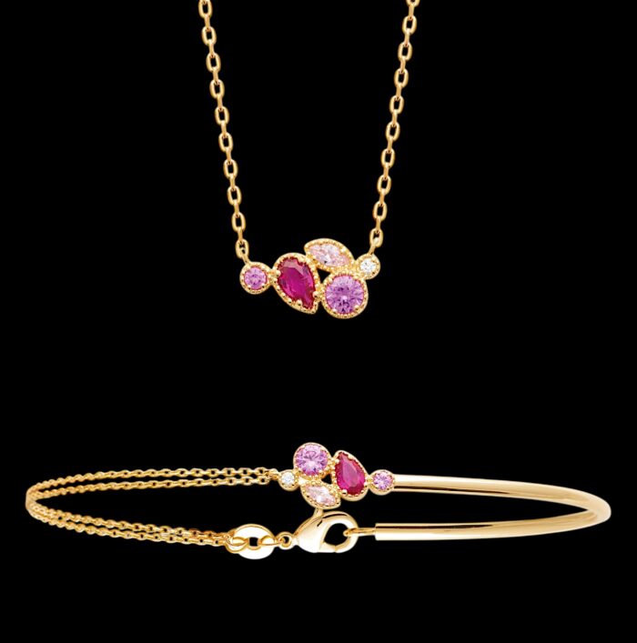 Bracelet "Céleste" – Oxydes de zirconium rose – Plaqué or – Image 2
