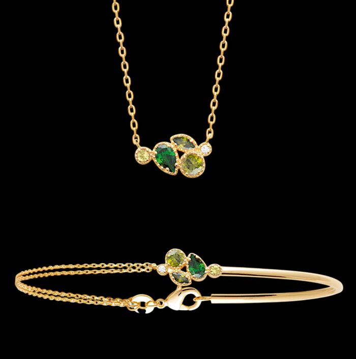Bracelet "Céleste" – Oxydes de zirconium vert – Plaqué or – Image 2