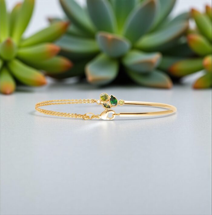 Bracelet "Céleste" – Oxydes de zirconium vert – Plaqué or – Image 3