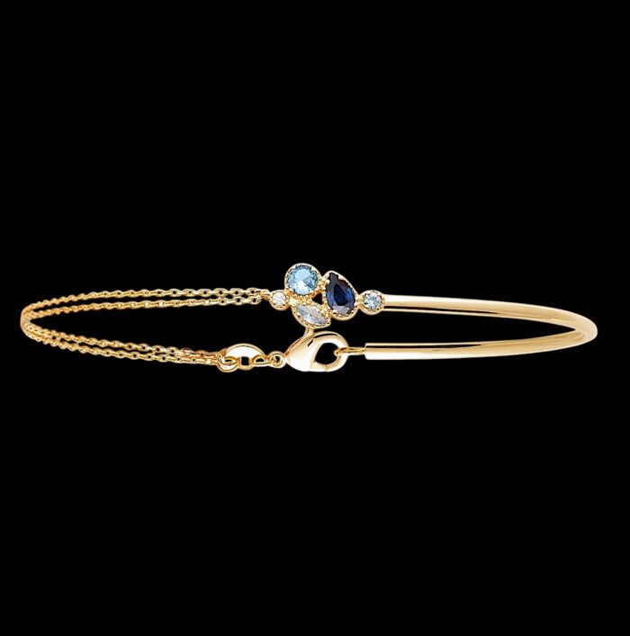 Bracelet "Céleste" – Oxydes de zirconium bleu – Plaqué or – Image 2