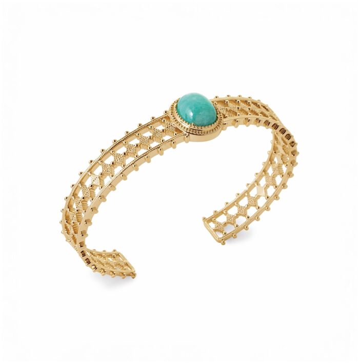 Bracelet jonc "Azéa" - Amazonite - Plaqué or
